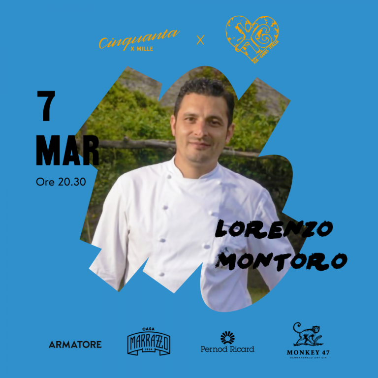 Lunedì 7 marzo lo chef stellato Lorenzo Montoro protagonista a “Cinquanta x Mille”, le cene di beneficenza di Cinquanta – Spirito Italiano